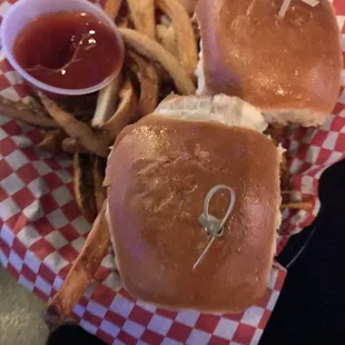 Three sliders in the order plus fries that were just ok.