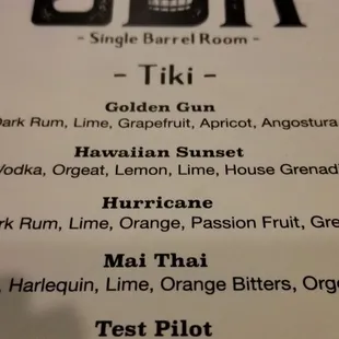 a menu for a drink