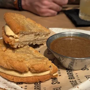 homemade PB ice cream sandwiches w/ caramel sauce