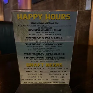 Happy hour menus