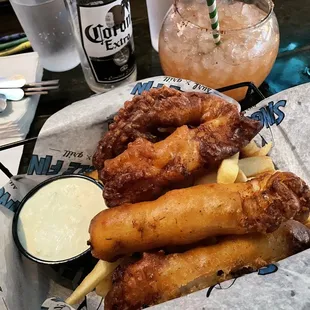 Fish &amp; Chips w Corona Michelada