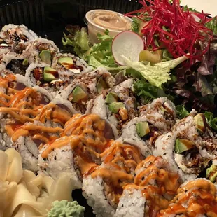 Eel avocado and spicy tuna for party tray takeout