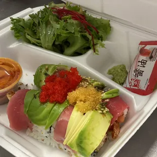 Heart attack roll (specialty roll) at Single Fin Thai-Sushi. Visit our website to see more than 20 yummy rolls at singlefinobx.com