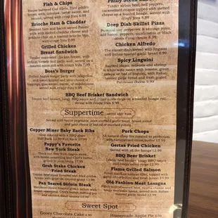 the menu of the restaurant