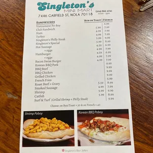 a menu for a small restaurant