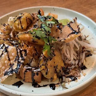 Crispy wonton and tofu salad