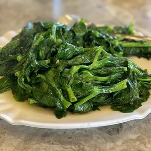 Snow pea leaves with garlic sauce.