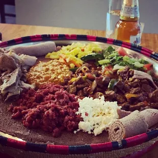 Kitfo lamb tibs and veggies