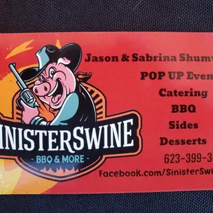 a business card for a restaurant