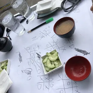 Tic tac toe, cumber salad and miso :)