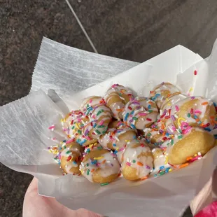 Vanilla with sprinkles. Warm and fresh! So good!!! Couldn't resist the smell when I passed by