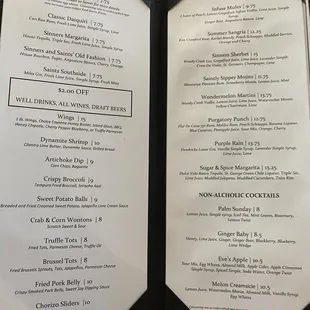 Sinners &amp; Saints Drink Menu
