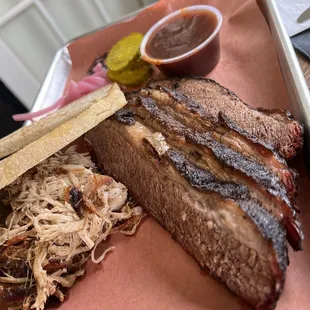 Smoked brisket and pulled pork...delish!