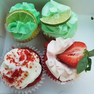 Key lime, strawberry,  red velvet