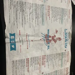 The menus are paper and reused. It's wrinkled, was folded and stained. I had to wash my hands after touching it. They need lamination.