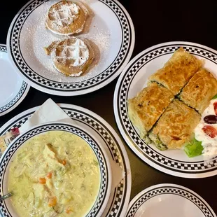 Mini Waffles Spanakopita Bites Greek Chicken Avgolemono Soup