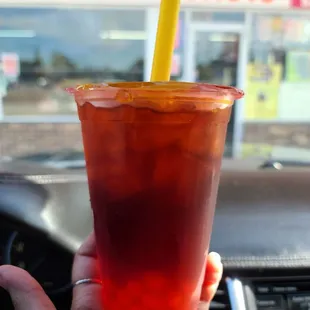 Thai tea with strawberry popping pearls