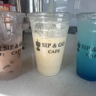 House Milk Tea, Mango Smoothie, Blue-ade