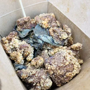 Popcorn Chicken with fried basil