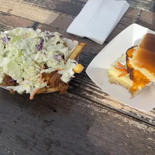 Pulled pork fries and buffalo slider