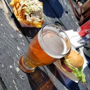 Pulled Pork Cheese Fries, Classic Slider, BBQ Slider and a beer from Faction. Nailed it!