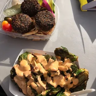 Falafel and crispy Brussels sprouts!