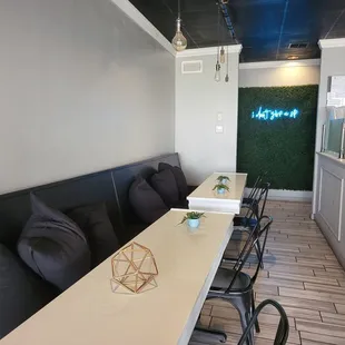 a long table with chairs