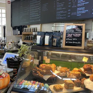 a display of pastries and desserts