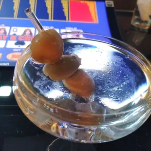 Drew's cheese stuffed olives martini!