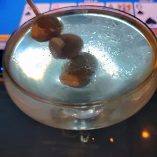 Skyler's super shaken Beefeater gin martini with blue cheese stuffed olives!