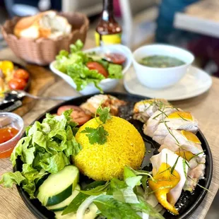 Hoi An Chicken Rice with breast (cơm gà hội an ức) - came with a bowl of soup