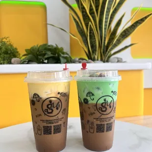 Crème brûlée and pandan coffee