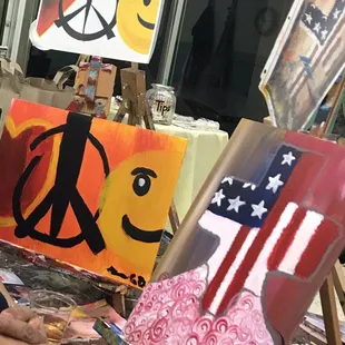Artwork. My version of the American flag along with love, peace, and smiley faces.