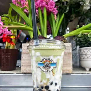 Avocado Matcha Riptide with Boba