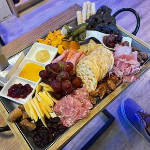 Amazing Cheese and Charcuterie Board! Some favorites were the chocolate pretzels and the cornichons