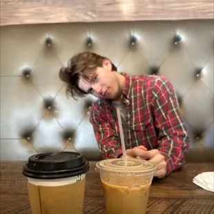 Iced caramel almond milk latte Butter beer latte