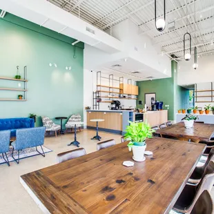 the open kitchen and dining area