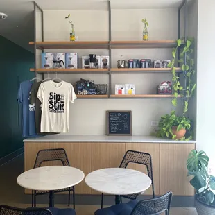 Merch and coffee available