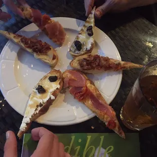 Amazing! Goat cheese honey fig, pimento cheese sun dried tomato, &amp; bacon something.
