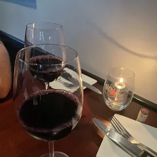a glass of wine on a table