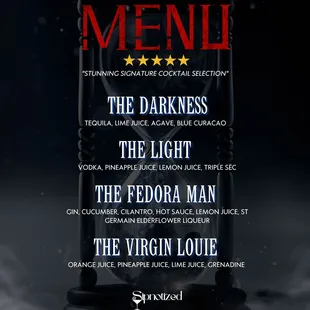 Our custom menu from the movie screening event we did
