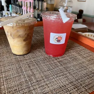 Great Pumpkin iced coffee and the Pomegranate Lemonade