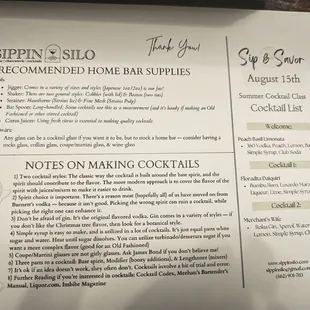 Cocktail class overview for August