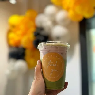 Strawberry Matcha Latte with oatmilk