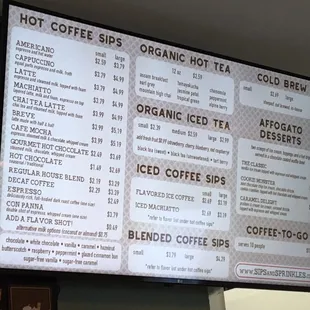 Menu #4 - coffee and other drinks