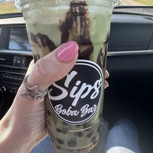 GREAT Matcha almond milk latte with Boba!