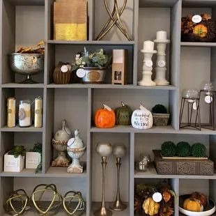 a display of decorative items