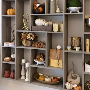 a display of decorative items