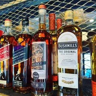 a variety of alcohol bottles