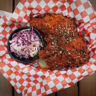 Quarter Dark Fried Chicken w/ White Bread &amp; Coleslaw